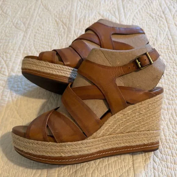 Clarks Indigo Amelia Drift Brown Wedge Jute Size 10 Sandals Espadrilles Boho - Picture 3 of 12